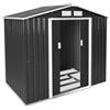 tectake® Casetta da Giardino in Lamiera, Volume 4.2m³, Box con Tetto a Doppia Falda, Box da Giardino per Esterno con Porta Scorrevole, Lamiera in Acciaio, Fodamenta in Metallo - Grigio/Bianco