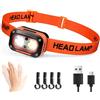 DARKBEAM Lampada Frontale Luce Testa LED Ricaricabile USB Alto Lumen, Lampada da testa per Casco con Sensore di Movimento, Torcia Frontale Luce Rossa Impermeabile per Campeggio, manutenzione Auto