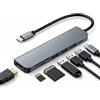 Mowpiny Hub USB C 7 in 1 Multiporta, adattatore con HDMI 4K 30Hz, 100W Charge Power, 3 porte USB 3.0 5Gbps Lettore SD TF, USB C Hub per iPhone 15 16 Pro, Tablet, PC, MacBook Air