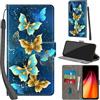 Haninsuze Cover per Xiaomi Redmi Note 8 Custodia Cover Pelle Libro Portafoglio con Porta Carte Magnetica Protezione Antiurto Cuoio Flip Case Custodia Cover per Redmi Note 8, farfalla dorata
