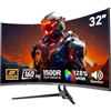 Gawfolk Monitor da computer curvo Ultra HD da 32 pollici 4K Ultra HD 1500R, visualizzazione da gioco a 160Hz, 1 ms, sincronizzazione adattiva, 128% sRGB, ampio angolo di visualizzazione di 178°, HDMI