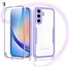 Jrkvniv Cover per Samsung Galaxy A34 5G con Cordino,360 Gradi Trasparente Custodiacon con Protezione Schermo Integrata,Bumper Rugged Custodia con Regolabile Tracolla Corda Collana per 6.5-Viola