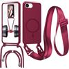 FERLAN Cover con Cordino per iPhone 16E/iPhone 17E Cover Magnetica, Cover in Silicone TPU Morbido Corda Collana Necklace Regolabile Stylish con Catena Ultra Sottile Case, Rosso