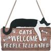 NymphFable Decorazione Murale Divertente con Gatto, Placca in Legno Rustica Gatti Benvenuti, Persone Tollerate per Casa, Porta d'Ingresso, Veranda, Regalo per Amanti degli Animali