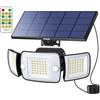 INTELAMP Faretto Led da Esterno Solare 6000mAh Faretti Solari 1200LM 6500K Faro Led Esterno Con Pannello Luci da Esterni Giardino Solari Luce con Sensore di Movimento,Impermeabile, cavo da 2,7M