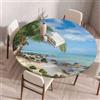 Morbuy Tovaglia Rotonda con Bordo Elastico, Motivo Vista Mare 3D Tovaglia per Tavolo Rotondo Antimacchia Impermeabile Copritavolo Copri Tavolo per Cucina (Albero di cocco A,Diametro 140cm)