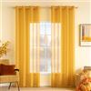 MIULEE Tende Lino Trasparenti Giallo Brillante con Occhielli, 2 Pannelli 140L x 145A cm - Tende Soggiorno & Camera da Letto Filtranti Luce per Interni