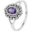 mantraroma Anello in argento 925 da donna con pietra preziosa sfaccettata in ametista viola, discretamente giocoso