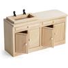 Odoria Casa delle Bambole Lavandino Miniatura: 1/12 Scala Tavalo Isola con Lavello per Cucina Bagno Ristorante Vintage - Mini Credenza Mobili Legno non Verniciato