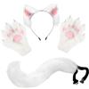 Oshhni Set di Guanti con Coda e Cerchietto per Orecchie di Animale, Grazioso Cerchietto con Orecchie di Peluche per Eventi Festivi, Bianco