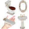 Joygoodta Set di 4 mobili per casa delle Bambole, Bagno per casa delle Bambole in Porcellana 1/12, Include WC, Vasca da Bagno, lavandino e Specchio, mobili in Miniatura realistici