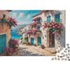 QKZJXNHPWR Costa Mediterranea Puzzle 1000 Pezzi Puzzle per Adulti Carta Terrazza Fiorita Puzzle per Famiglia Decorazione Casa Regalo 38x26cm/1000pcs