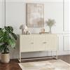 [en.casa] Credenza Bassa a 3 Ante Traforate Mobile Contenitore Multiuso con Ripiani Comò Stretto Consolle per Ingresso Soggiorno Corridoio Ufficio 120 x 40 x 80 cm - Bianco Crema
