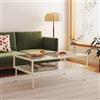 [en.casa] Tavolino Centrale da Salotto con Struttura in Acciaio e Piani Rettangolari in Vetro a Righe Tavolo Basso Tavolino da caffè 100x50x46 cm Bianco Crema