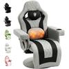 Dowinx Poltrona relax da gaming con funzione massaggio Shiatsu, poltrona TV con funzione reclinabile 90°-135° e poggiapiedi, sedia da gaming girevole a 360°, senza ruote, portabicchieri, tasche