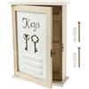 KEGAJEGA Cassetta portachiavi in legno, 30 x 22 x 6,5 cm, con 6 ganci per chiavi, da parete, per ingresso, corridoio (bianco)