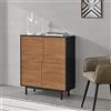 [en.casa] Mobile Contenitore a 4 Ante Push to Open Credenza Comò Multiuso per Soggiorno Camera da Letto Studio con Ripiano e 4 Scomparti 93x80x30 cm - Nero/Effetto Legno Scuro