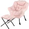 RELAX4LIFE Poltrona Relax con Poggiapiedi, Poltrona Imbottita con Schienale e Braccioli, Struttura in Metallo, Poltrona per Camera da letto, Salotto e Ufficio (Cashmere+Pouf, Rosa)