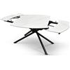 PAZZO DESIGN tavolo allungabile girevole Achille, piano in ceramica bianca statuario, gambe in metallo nero, 120 x 88 x 76 cm - id_2206