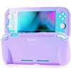 Teyomi Custodia protettiva in silicone per Nintendo Switch Lite, con pellicola protettiva, 4 tappi Joystick e gioco per carte di credito, con supporto, design antiurto e antigraffio (viola)