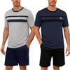 Marvmys Pigiama da Uomo Estate Cotone Maniche Corte Set Collo Rotondo Top e Pantaloncini con Tasca Due Pezzi