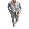 Kluantou Tuta estiva in lino da uomo, in tweed smoking, da spiaggia, con due bottoni, leggeri, giacca normale, tinta unita, per lavoro, set classico da 2 pezzi, O blu., M
