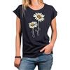MAKAYA Maglietta Donna Floreale Tunica Top Estive T-Shirt con Stampa Margherite Floreali Fiori Blu Taglia XL