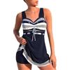Generisch Costume da bagno Tankini aderente 2 pezzi con effetto pancia, bikini push-up, con pantaloncini e top bikini da donna, Blu marino, L