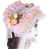 XANHOY Cappello da donna in paglia con motivo vittoriano in pizzo, con bordo increspato e fiore di rosa, per cocktail party ed eventi cosplay, rosa