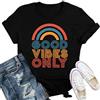 Qskall Maglietta da donna vintage con scritta Good Vibe Only, con citazione positiva, Nero , L