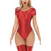 Maeau Body da donna lucido trasparente Playsuit Sexy Bodycon lingerie Body per discoteca Party EU S-L (Asie M-XL), Colore: rosso, S