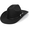 VASANA Cappello da cowboy in feltro nero con fibbia per cintura classe roll up a tesa larga Fedora cappello da cowgirl jazz per donne uomini