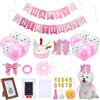 OLYCRAFT Forniture per Feste di Compleanno Rosa per Cani con Cappelli Palloncini Striscioni con 2 cornice per Foto con Impronta di Zampa 1 torte Squittenti e 1 campanelle per Cani Forniture per Feste