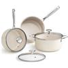 Redchef Set di pentole in ceramica 6 pezzi, compatibile induzione con coperchi in vetro, pentola 24 cm, casseruole 18/20 cm, adatto a tutti i piani cottura e forno, colore Beige