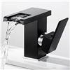 KenSyuInt Rubinetto da bagno a LED, miscelatore monocomando per lavabo, con sensore di temperatura, a LED, a cascata, miscelatore monocomando per bagno, lavabo, colore: nero