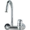 Honseadek Rubinetto da cucina in ottone cromato da parete, miscelatore acqua fredda e calda con maniglia singola per lavabo, rubinetto da parete salvaspazio in finitura cromata
