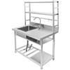 MooBeey 100 x 50 x 160 cm, lavello indipendente in acciaio inox con 1 vasca, lavello da cucina commerciale con 2 ripiani, lavello multifunzione per esterni, interni, cucina, bar