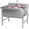 TINGMIAN Lavandino autoportante in acciaio inox con rubinetto, per garage, ristorante, cucina, lavanderia, all'aperto, industriale (120 x 60 x 80 cm)