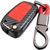 Happyit Guscio in ABS in fibra di carbonio + custodia portachiavi in silicone per Audi Sline A3 A5 Q3 A6 C5 C6 A4 B6 B7 B8 TT 80 S6 3 pulsanti (rosso)