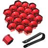 Bseical 20 Pezzi Copri Bulloni Cerchi Auto Set Universale, 17mm 19mm 21mm Copridadi Ruota per Auto, Pneumatici Tappi Coprivite con Strumento di Rimozione (Rosso, 21mm)