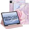 FINTIE Custodia compatibile con iPad Pro da 12,9 pollici (2022/2021/2020/2018, 6a/5a/4a/3a generazione), custodia intelligente multi-angolo con portapenne e tasca, spegnimento automatico, marmo