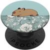 Animal Print Cute And Fun Sleepy Floral Pastel Blue Elegante Rose Lazy Capybara Estate PopSockets PopGrip Adesivo