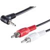 1aTTack.de 1 x 1,5 m - Cavo audio con spina jack da 3,5 mm ad angolo retto nero e 2 spine RCA, connettori stampati, contatti nichelati
