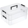 BTSKY Scatola portaoggetti a 2 strati, in plastica, multiuso, portatile | Organizer multiuso per organizzare cancelleria, cucito, artigianato artistico, gioielli e prodotti di bellezza, nero