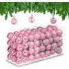 Relaxdays Palline di Natale, Set da 96 Palle Opache, Lucide, Glitterate, HxD: 4x3 cm, Addobbi Albero Natalizi, Rosa