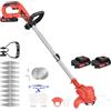 YouseaHome Tagliaerba a batteria senza fili con 2 batterie, decespugliatore elettrico a batteria con 10 coltelli in metallo, decespugliatore a batteria, colore rosso