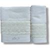 Liu Jo Milano Set Asciugamani Art. Paradiso - Viso 55x100 cm e Ospite 38x58 cm in Spugna 100% Cotone 500 gsm - Con Pizzo e Logo Lurex - In Scatola (Avorio)