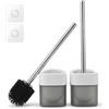 EINESIN Set di 2 scopino e portascopino in silicone con manico in acciaio inox, scopino per la pulizia del bagno, diametro 7 cm, nero