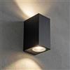 Planetitaly Applique da Esterno Rettangolare Nero GU10 Doppio Fascio Up & Down - Lampada da Parete Muro Facciata IP65 Luce Giardino, Balcone, Terrazzo, Include 2 Lampadine LED 8W 230V (Nero, 3000K)