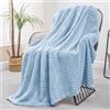 Exclusivo Mezcla Coperta in Pile, Leggero, Reversibile, Morbido, 130x170 cm | per Divano, Letto e l'Aperto, Copriletto Multi-Uso, Jacquard a Chevron, Tutte le Stagioni, Celeste